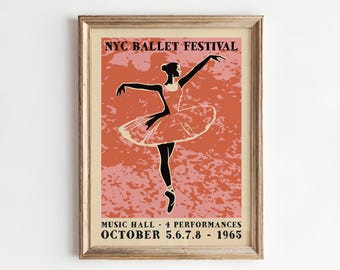 NYC Ballet Festival 1965 Poster | Ballerina Dance Print Wall Art Home Decor Vintage