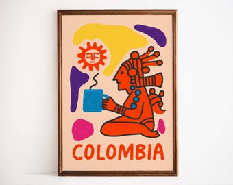 Colombian Coffee Poster - Latin American Wall Art Print Retro Colombia Travel Decor