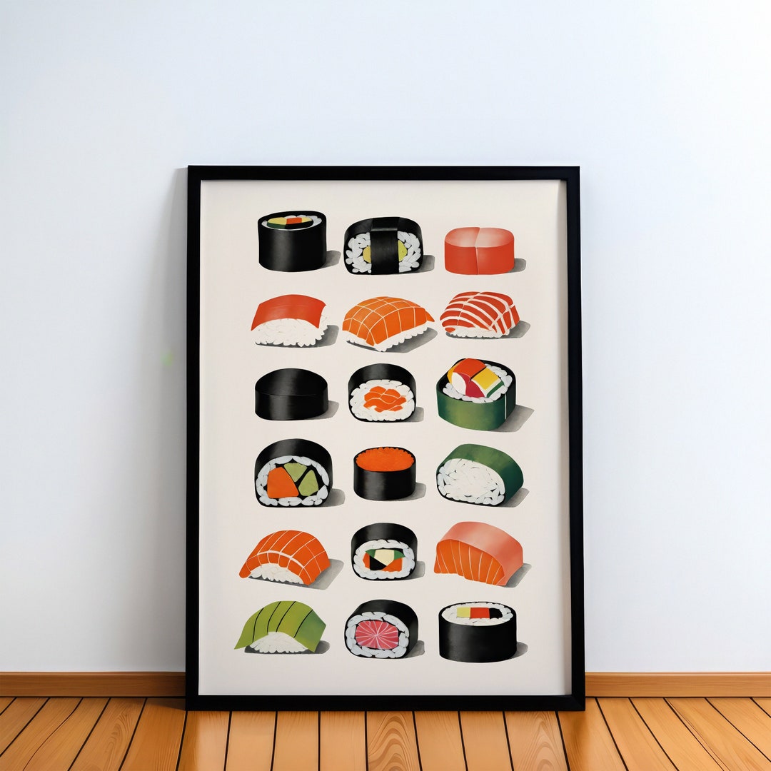 Minimalist Sushi Poster - Japanese Cuisine Wall Art, Food Illustration