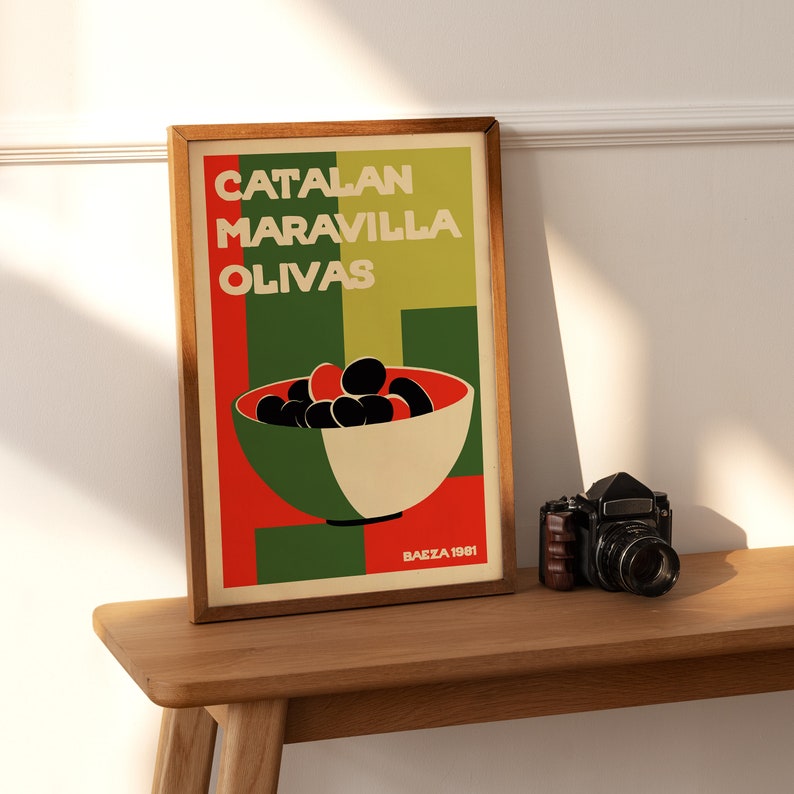 CARTEL DE ACEITUNAS ESPAÑOLAS / Maravilla Olivas catalana - Ilustración de comida, Decoración de comedor, Impresión botánica, Ilustración de aceitunas, Decoración de cocina imagen 4
