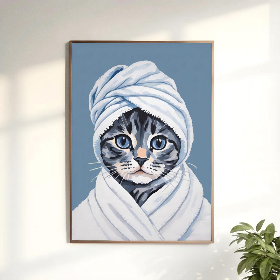 Spa Cat Poster | Bathroom Wall Art Relaxing Pet Decor Animal Print - Etsy