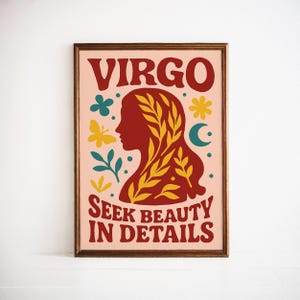 Virgo Zodiac Poster: Retro Boho Floral Astrology Art Print