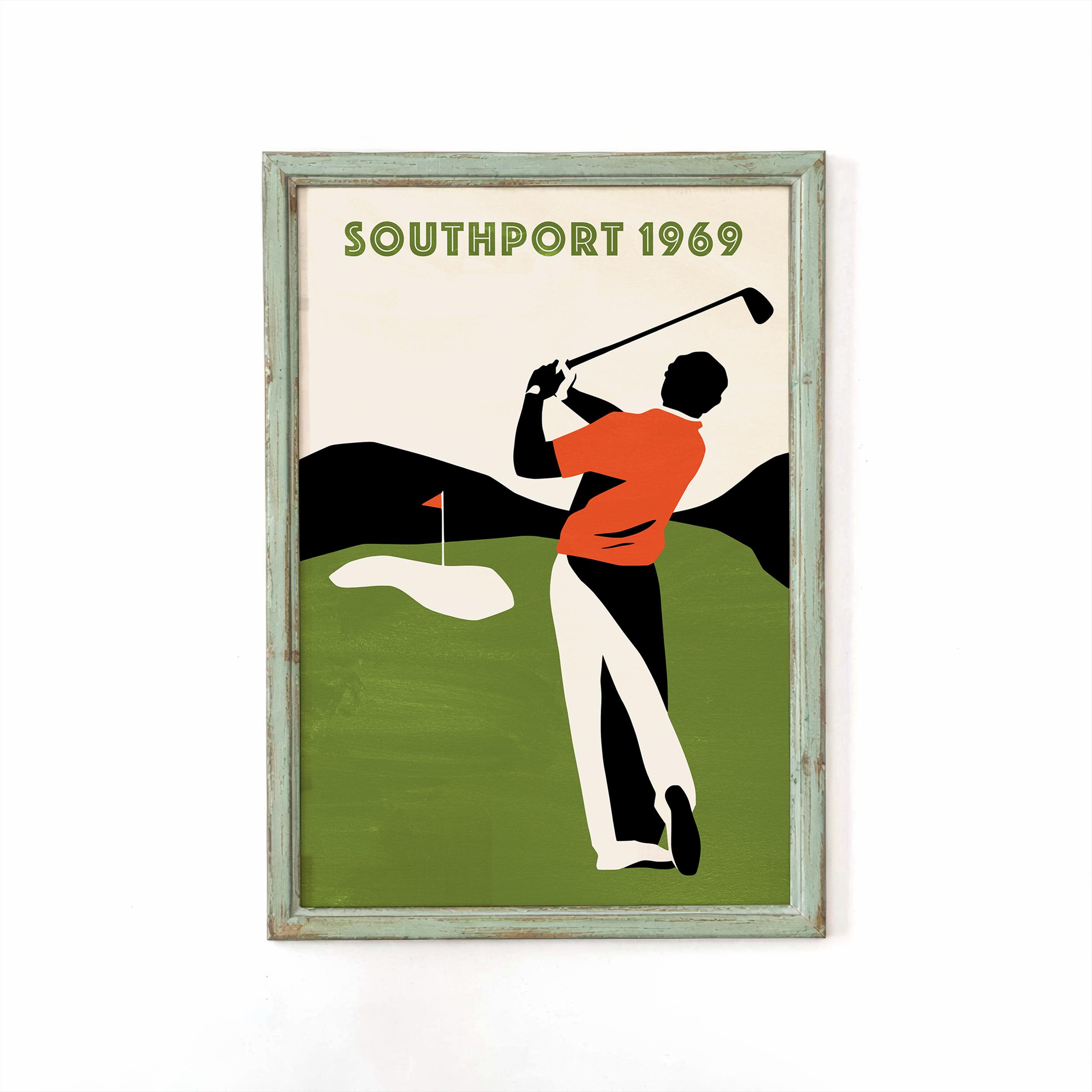 Southport 1969 Golf Poster, Retro Golf Wall Art Print, Mid Century
