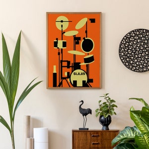 Minimalist Drums Poster Drummer Gift, Snare Drum, Cymbal, Drum Beat