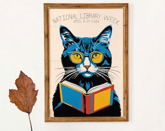 Book Lover Poster, Reading Nook Decor, Cat Wall Art for Library or Bookworm Gift