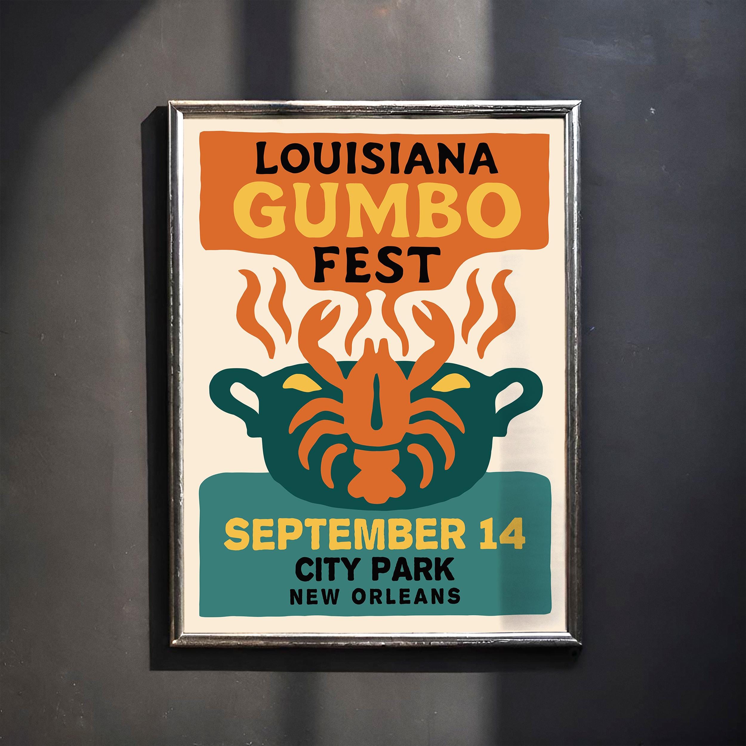 Louisiana Gumbo Fest Poster - Cajun Creole Food Southern Cuisine