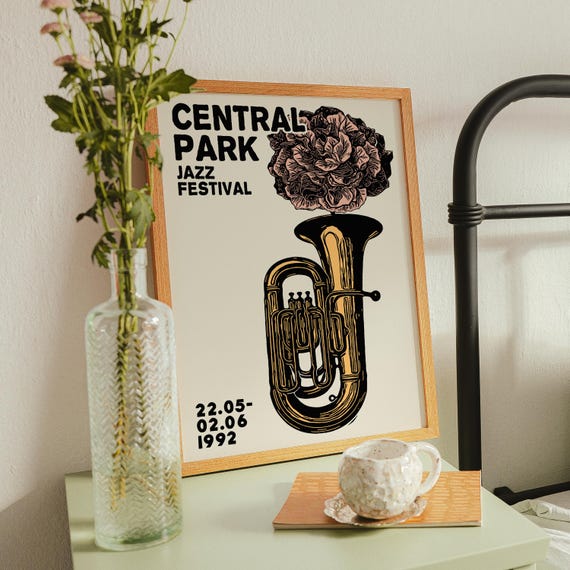 Jazz Festival Tuba 1992 Wall Art - Musical Instrument Poster Retro