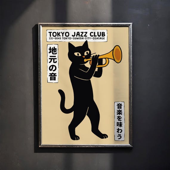 Japanese Jazz Cat Poster – Tokyo Jazz Club Wall Art With