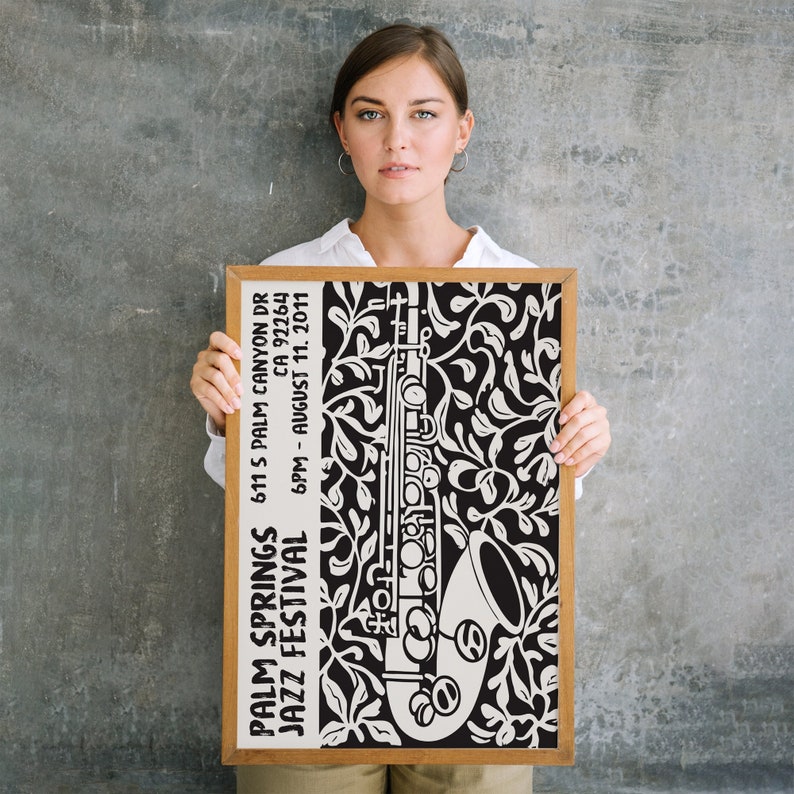 Black and White Jazz Festival Poster Palm Springs Music Etsy