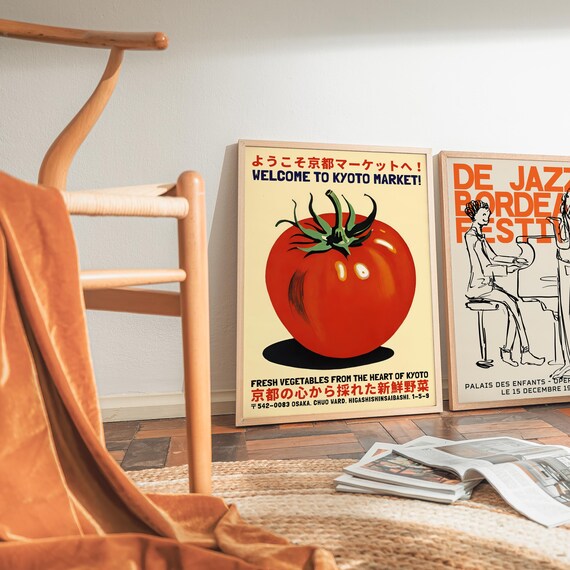 Kyoto Market Poster - Japanese Tomato Art Print - Retro
