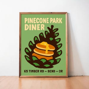 Pinecone Park Diner Poster - Giclée Fine Art Print - Retro Pancake Breakfast Kitchen Wall Decor