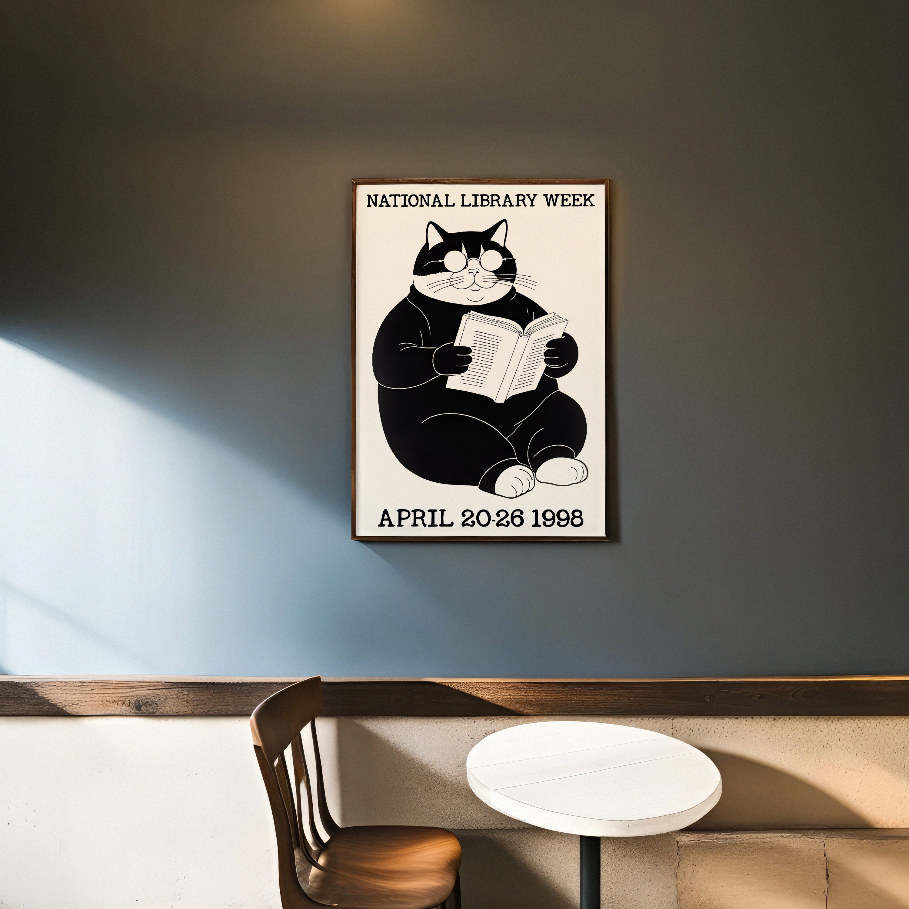 Retro Cat Reading Poster: National Library Week Art Print - Etsy