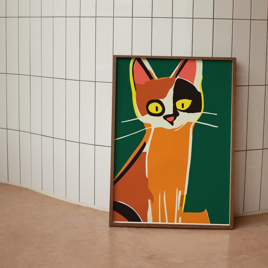 illustrated-cat-poster-mid-century-modern-cat-art-print-wall-art