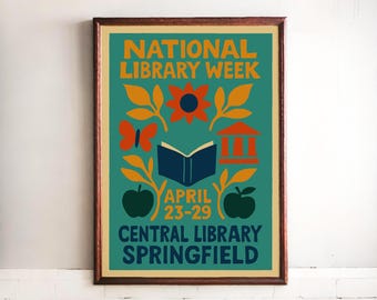 National Library Week Poster | Book Lover Gift | Educational Decor | Vintage Literary Art Print | Teacher Librarian Unframed Wall Art