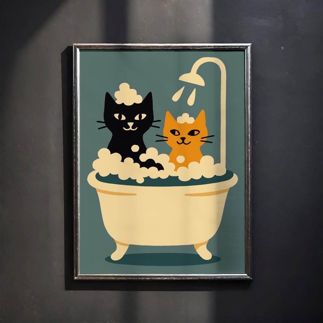 Whimsical Cat Bathroom Art Print – Funny Cute Cats in Bathtub With ...