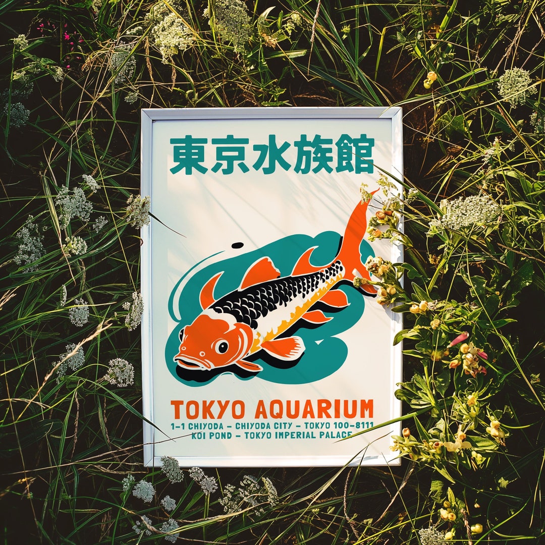 Tokyo Aquarium Koi Fish Poster Japanese Art Print Retro Travel Poster ...