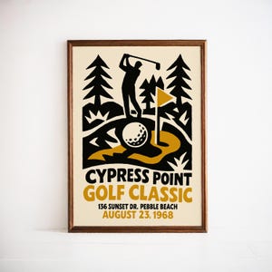 Impression d'affiche de tournoi de golf - classique de golf de Cypress Point 1968 Pebble Beach en Californie - art mural sport rétro - moderne milieu du siècle