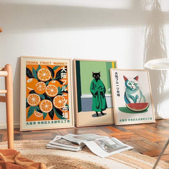 Osaka Fruit Market Poster - Vibrant Orange Design - Retro Japanese