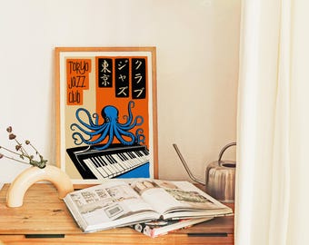 Tokyo Jazz Club Poster: Retro Octopus Piano Art Print - Etsy