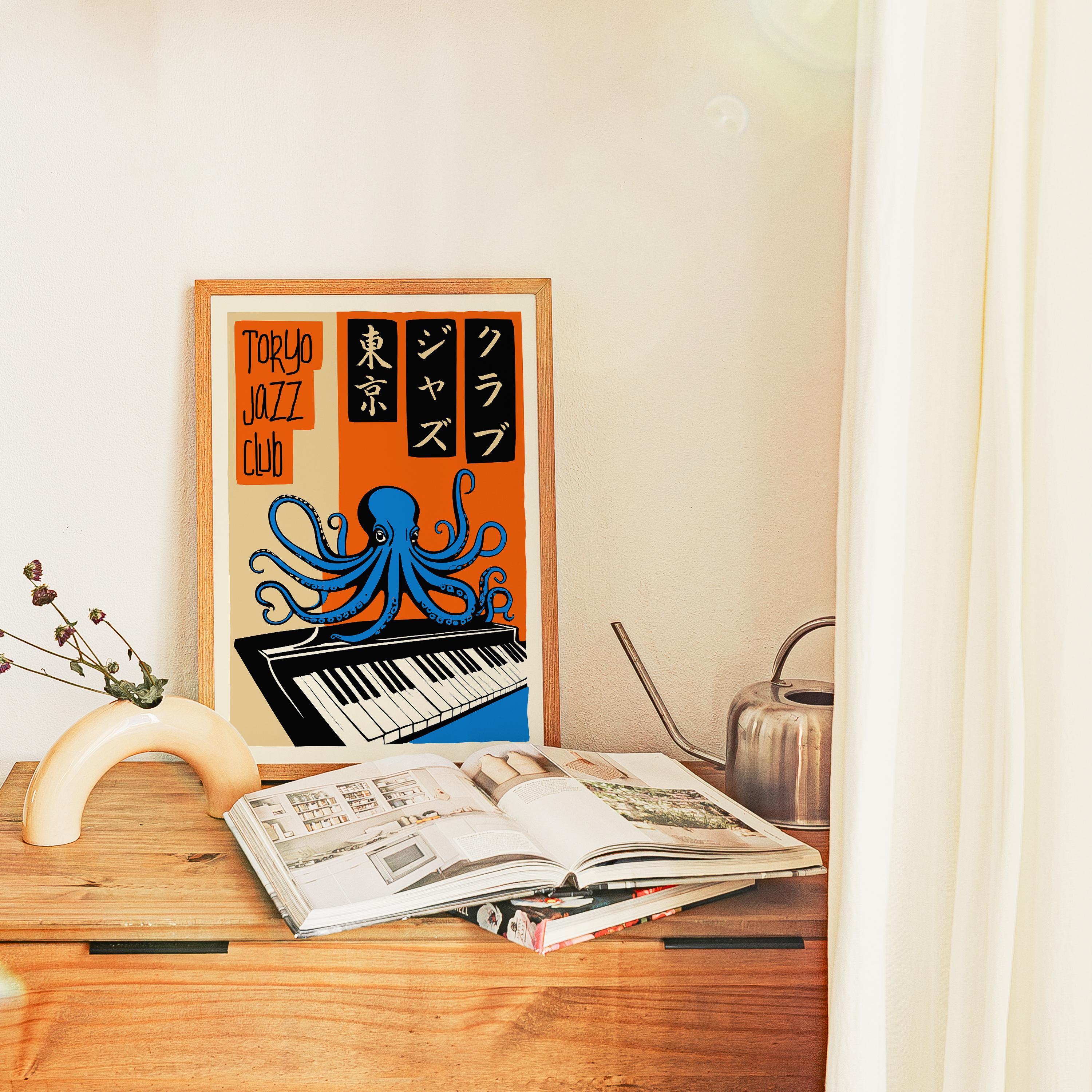Tokyo Jazz Club Poster: Retro Octopus Piano Art Print - Etsy