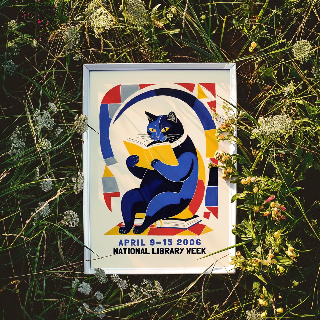 National Library Week 2006 Poster Print | Reading Cat | Librarian Gift ...