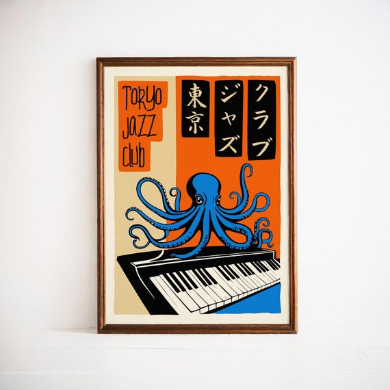 Tokyo Jazz Club Poster: Retro Octopus Piano Art Print - Etsy