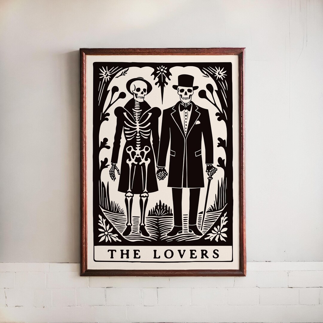 The Lovers Tarot Card - Skeleton Gothic Wall Art Print Home Decor