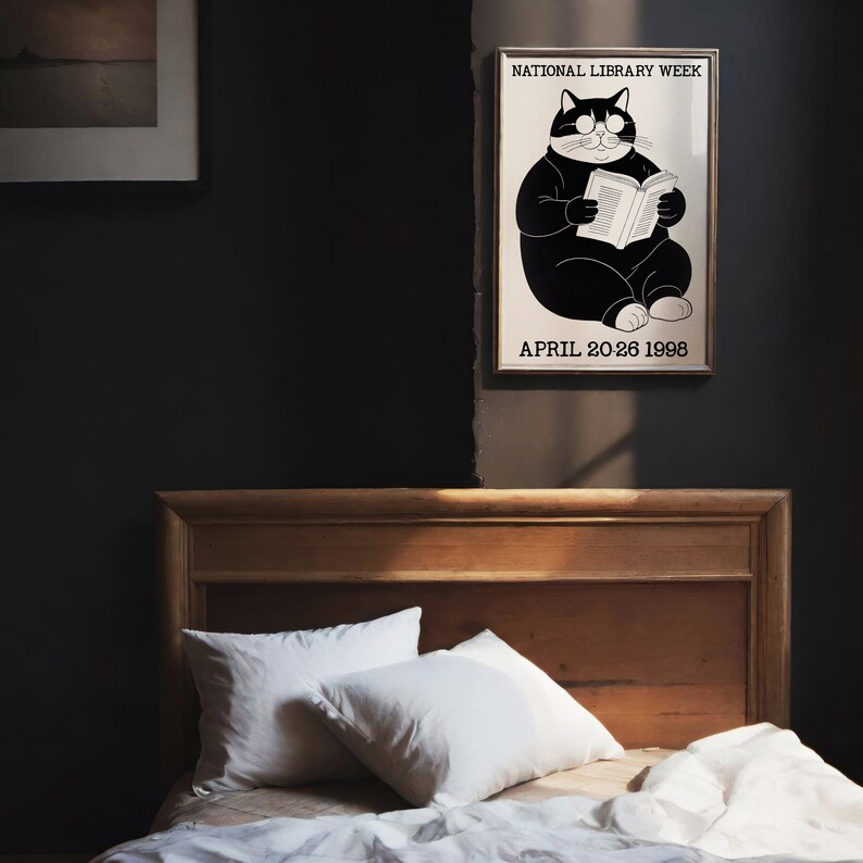 Retro Cat Reading Poster: National Library Week Art Print - Etsy