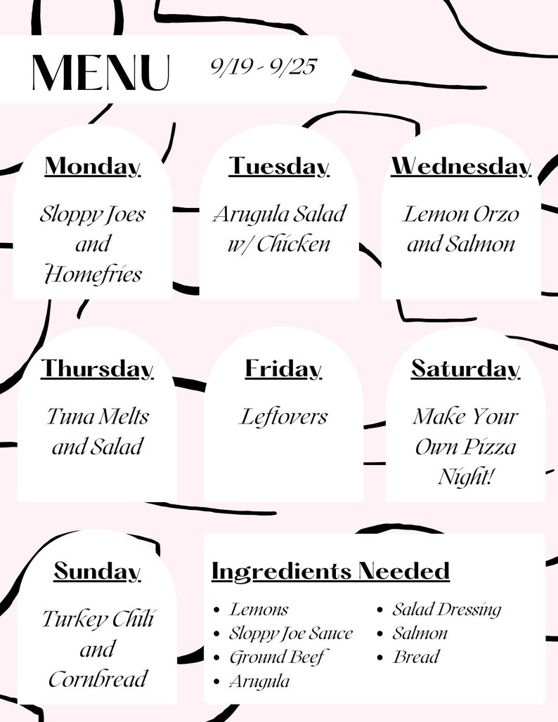 Weekly Meal Plan Menu Template Etsy