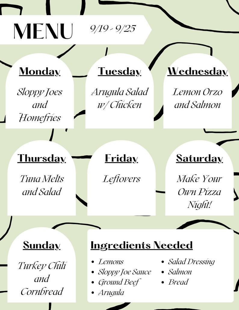 Weekly Meal Plan Menu Template Etsy