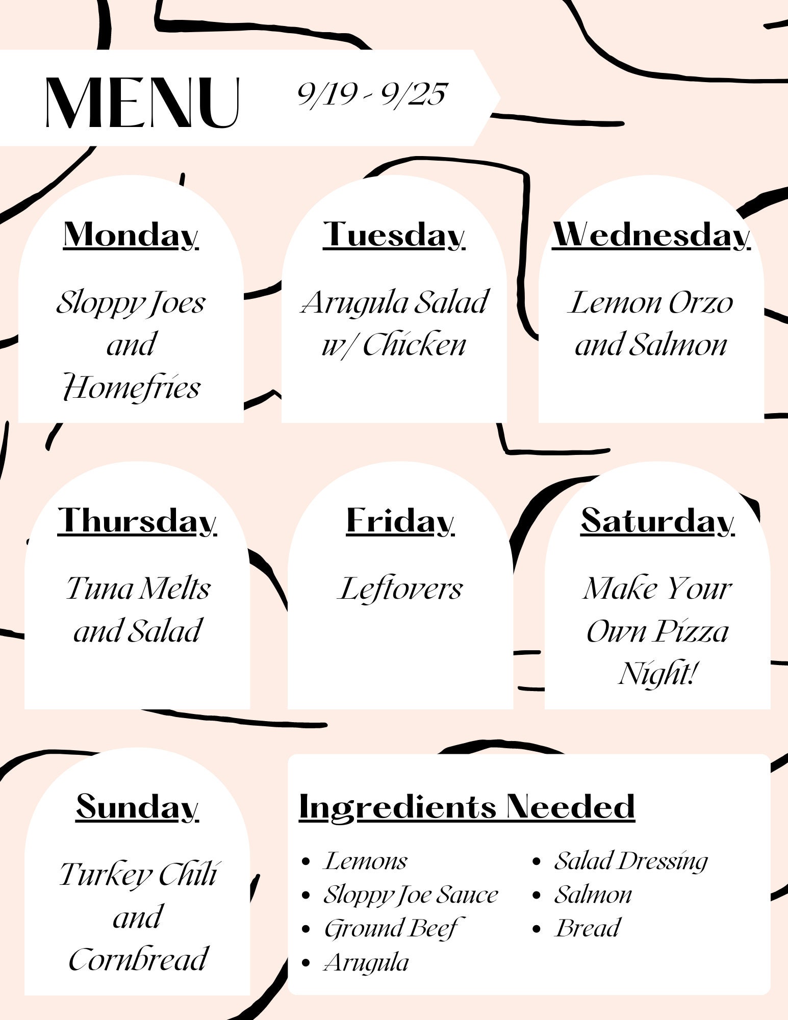 Weekly Meal Plan Menu Template Etsy