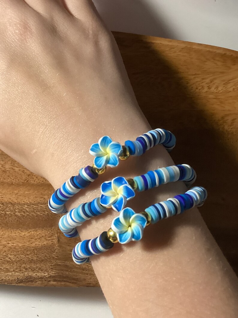 Blue Hawaiian Flower Bracelet Etsy