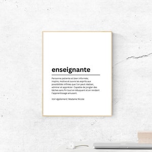 Personalized Teacher Appreciation Gift in French. Teacher Definition. Enseignante.