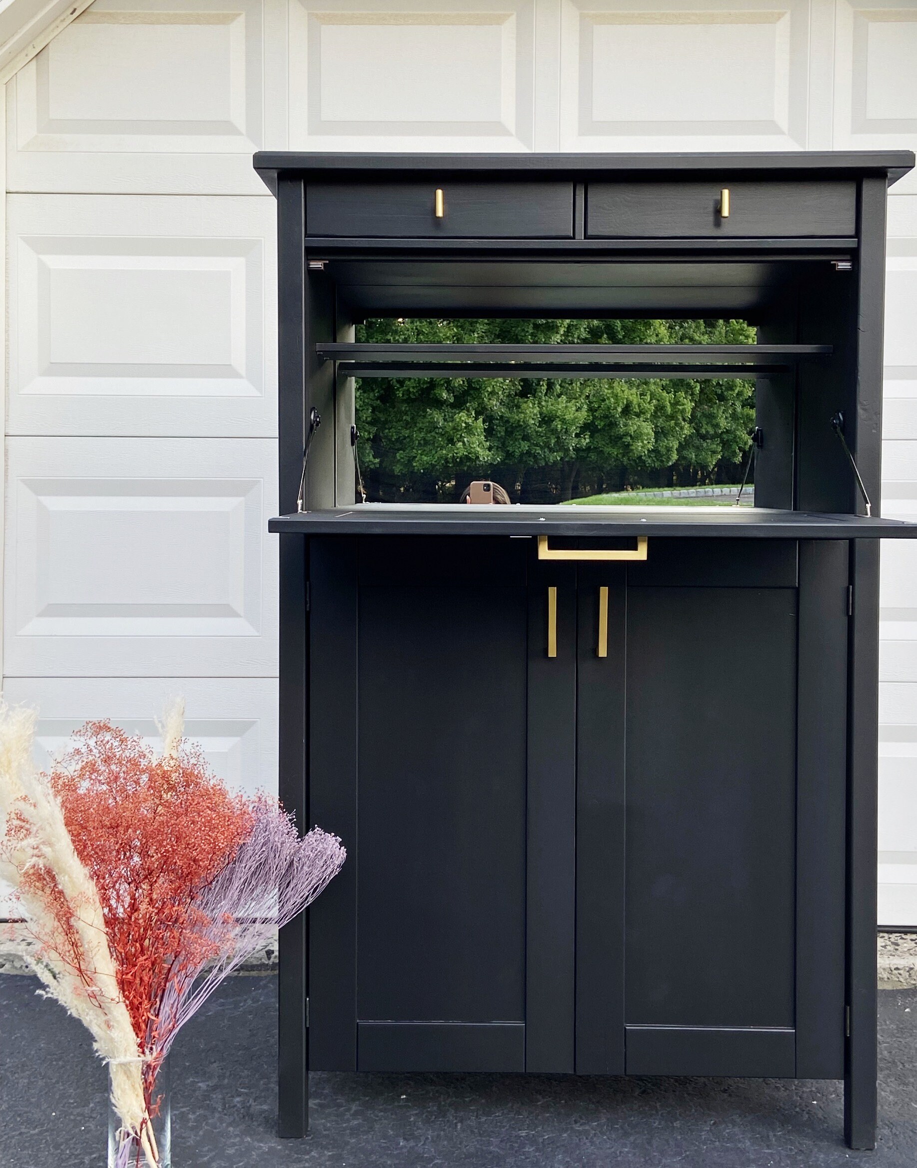 Wood Bar Black With Gold Handles Etsy