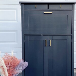 Wood Bar Cabinet/Cart Black with Gold Handles