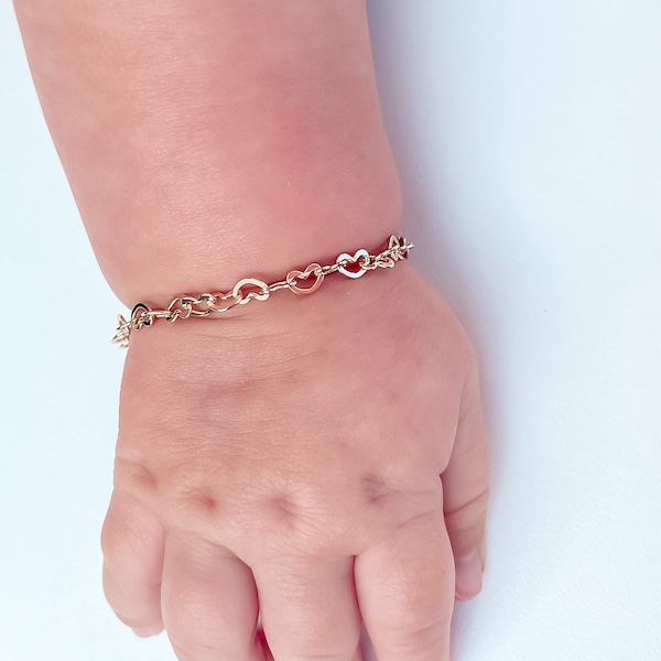Heart Link Gold Chain - Baby jewelry girl-Valentine's Gift-Baby Valentine's-baby bracelet-gold filled hearts-toddler bracelet-baby accessory