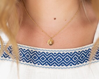 Personalized Initial Necklace-Letter Pendant Necklace-Gold Letter Necklace-Monogram Necklace-Custom Engraved Necklace-Gold Coin Necklace