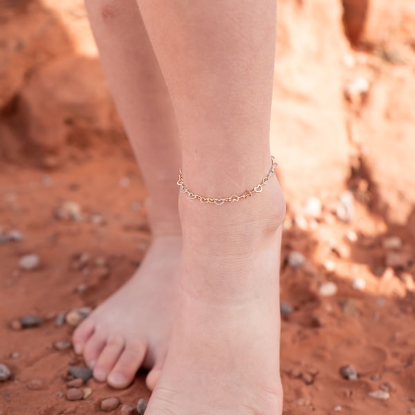 Heart Link Anklet-Gold Anklet-Chain Anklet-Anklet for Women-Toddler Anklet-Anklet Bracelet-Baby Anklet-Toddler Jewelry-Baby Jewelry-Ankelt