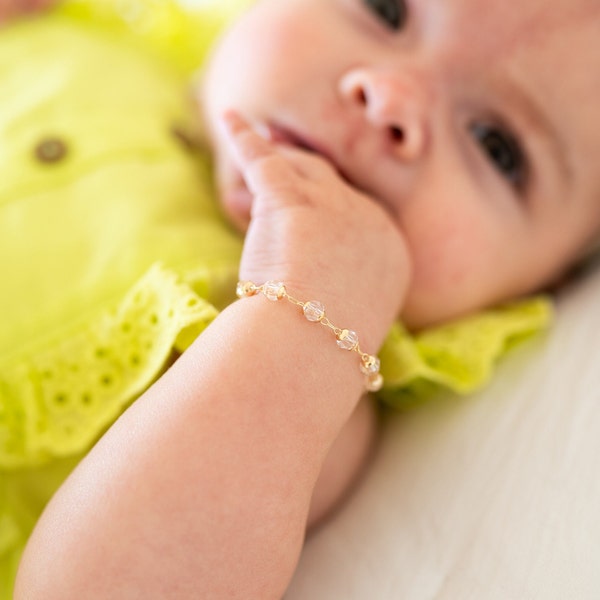 White or Pink Diamond Chain-Toddler bracelet-Mommy&Me Bracelet-Baby Bracelet-Girls Bracelet-Gold Filled Chain-Diamond bracelet-Pink Bracelet