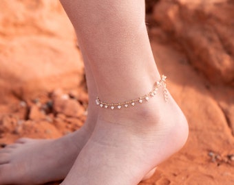 Dainty Anklet-White Beaded Anklet-Chain Anklet-Anklet for Women-Toddler Anklet-Anklet Bracelet-Baby Anklet-Toddler Jewelry-Baby Jewelry