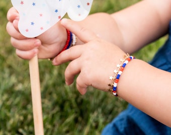 Dangly Star Fourth of July Bracelet-USA Bracelet-Independence Day- Red White & Blue-Baby Bracelet-Fourth of July Outfit-Patriotic Bracelet