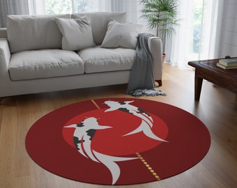 Koi Fish Burgundy Red, Round Rug, Meditation Rug, Unique, Calm, Area Rug, Yoga Mat