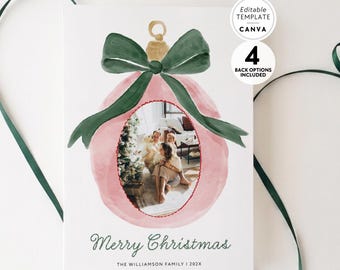 Preppy Vintage Family Photo Christmas Card Canva Template, Happy Holidays Photo Collage Card, Digital Download