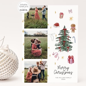 Whimsical Photo Christmas Card Canva Template, Cute Hand Drawn Family Christmas Photo Card, Editable Holiday Greeting Card, Happy Holidays