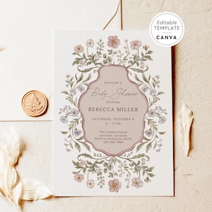Editable Vintage Garden Party Canva Template | Baby Shower Floral Party Invite | Preppy Flower Shower Invitation | Digital Invite Template