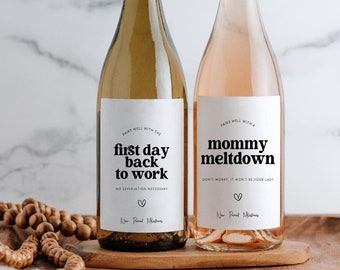 Milestone New Mom Wine Label Instant Download, Mommy Milestone Bottle Label, Baby Shower Bridal Gift Basket Printable, New Baby Wine Label