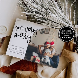 Modern Photo Christmas Card, Boho Editable Holiday Card, Christmas Photo Card Template, Xmas Card with Arch Photo Canva, Family Photo Card