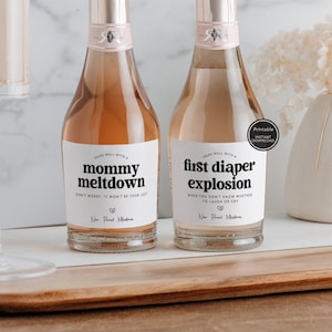 Milestone New Mom Mini Wine or Champagne Label Instant Download, Mommy Milestone Bottle Label, Baby Shower New Baby Wine Label Printable