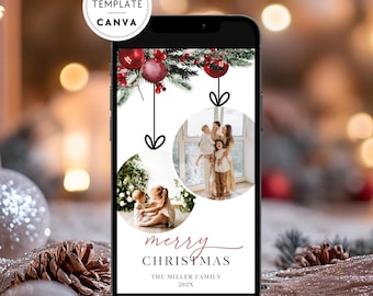 Rustic Christmas 2 Photo Card Canva Template, Editable Holiday Christmas Digital Greeting Card, Electronic Christmas Card Template, DIY Card