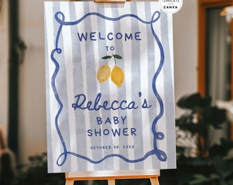 Boys Lemon Ciao Baby Shower Welcome Sign Canva Template, Editable Whimsical Poster BSIT35